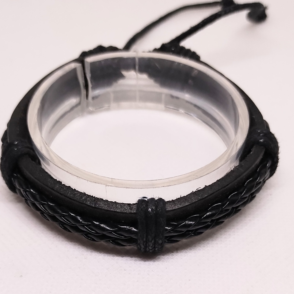 Men's Leather Bracelet Braided Black NEW f54